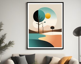 Utskrivbar väggkonst, abstrakt modern-natur boho, AI-genererad, botanisk minimalistisk konst, estetiskt söt, stor stil, heminredningsaffisch.