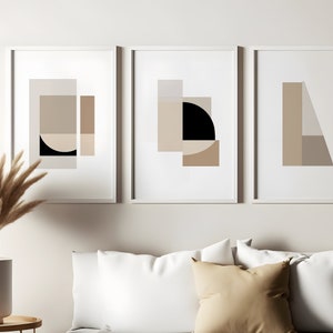 Arte de parede para impressão, conjunto de 3 figuras geométricas neutras abstratas, estética boho bege marrom, pôster minimalista moderno, impressão grande.