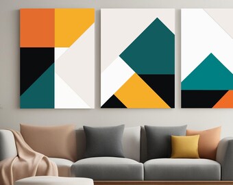 Utskrivbar väggtavla, set med 3 abstrakta neutrala geometriska figurer, gulgrön, bohemisk estetik, modern minimalistisk poster, stor stil.
