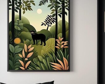 Utskrivbar väggkonst, modern naturtropik, AI-genererad, abstrakt bohemisk landskap naiv konst estetisk minimalistisk söt stortrycksdekoration affisch