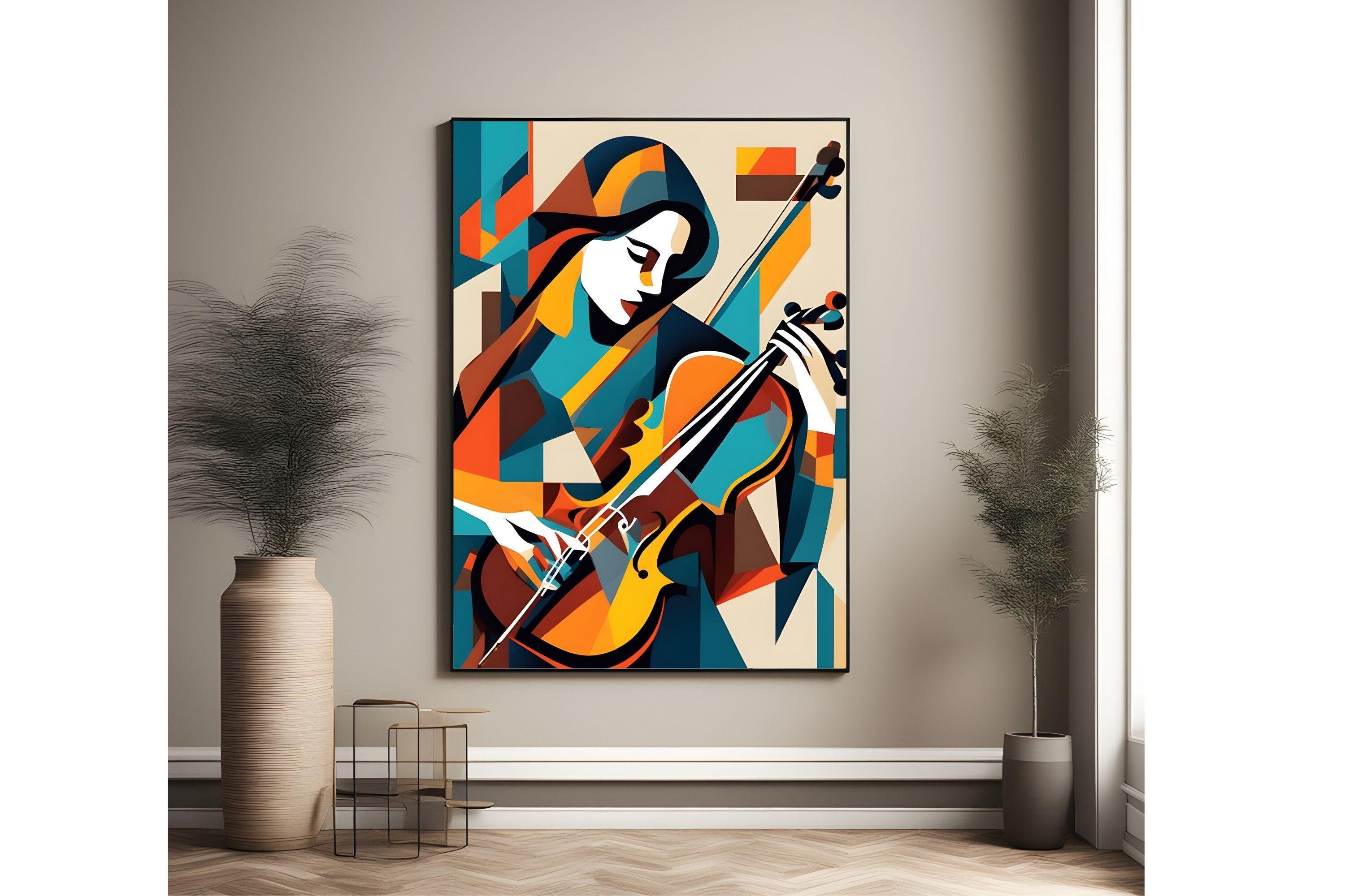 アート・デザイン・音楽 Viva Picasso Printable Music Picasso Style Violin Girl Wall Art, Abstract