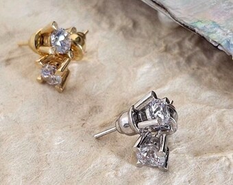 14K Gold Cubic Zirconia Stud Earrings: Minimalist Solitaire Bridal Jewelry