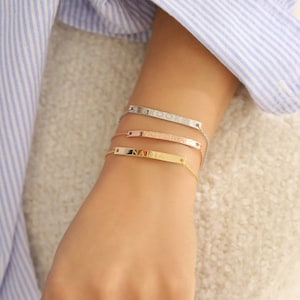 Bracelet barreau personnalisé : nom gravé, argent sterling, or rempli