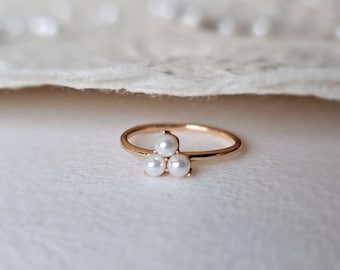 14k Solid Gold Freshwater Pearl Ring: Dainty Beaded Jewelry