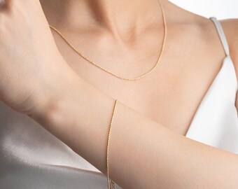 14K Solid Gold Chain Necklace: Dainty Minimalist Layering Chain