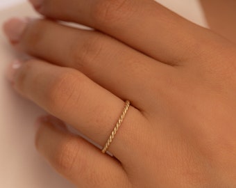14K Solid Gold Twisted Ring: Minimalist Stacking Jewelry