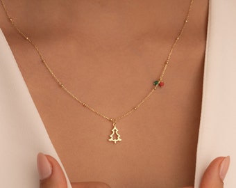 Dainty Christmas Tree Necklace: 18K Gold Sterling Silver Charm