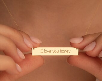 18K Gold Bar Necklace: Personalized Name, Date, Memorial Pendant
