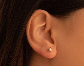 14K Solid Gold Ball Stud Earrings: Dainty Beaded Jewelry