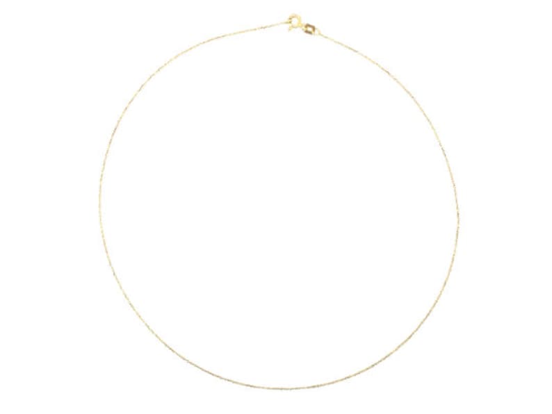 May include: A delicate gold chain necklace with a simple clasp.