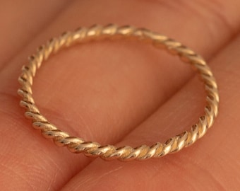 14k Solid Gold Twist Ring: Dainty Stackable Band, Minimalist Jewelry