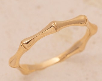 14K Gold Bamboo Ring: Minimalist Stackable Band