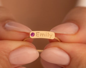 Custom Birthstone Name Ring: 925 Sterling Silver, Personalized Jewelry