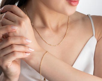 Dainty 14K Solid Gold Figaro Chain Necklace: Minimalist Unisex Choker