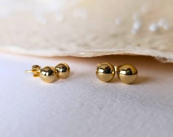 14K Solid Gold Ball Stud Earrings: Minimalist Bead Studs