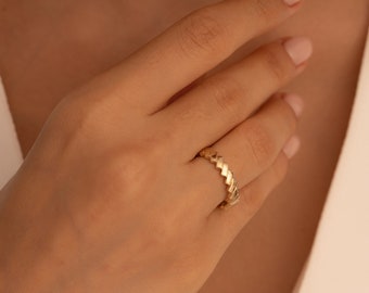 14K Solid Gold Geometric Ring: Minimalist Stacking Jewelry