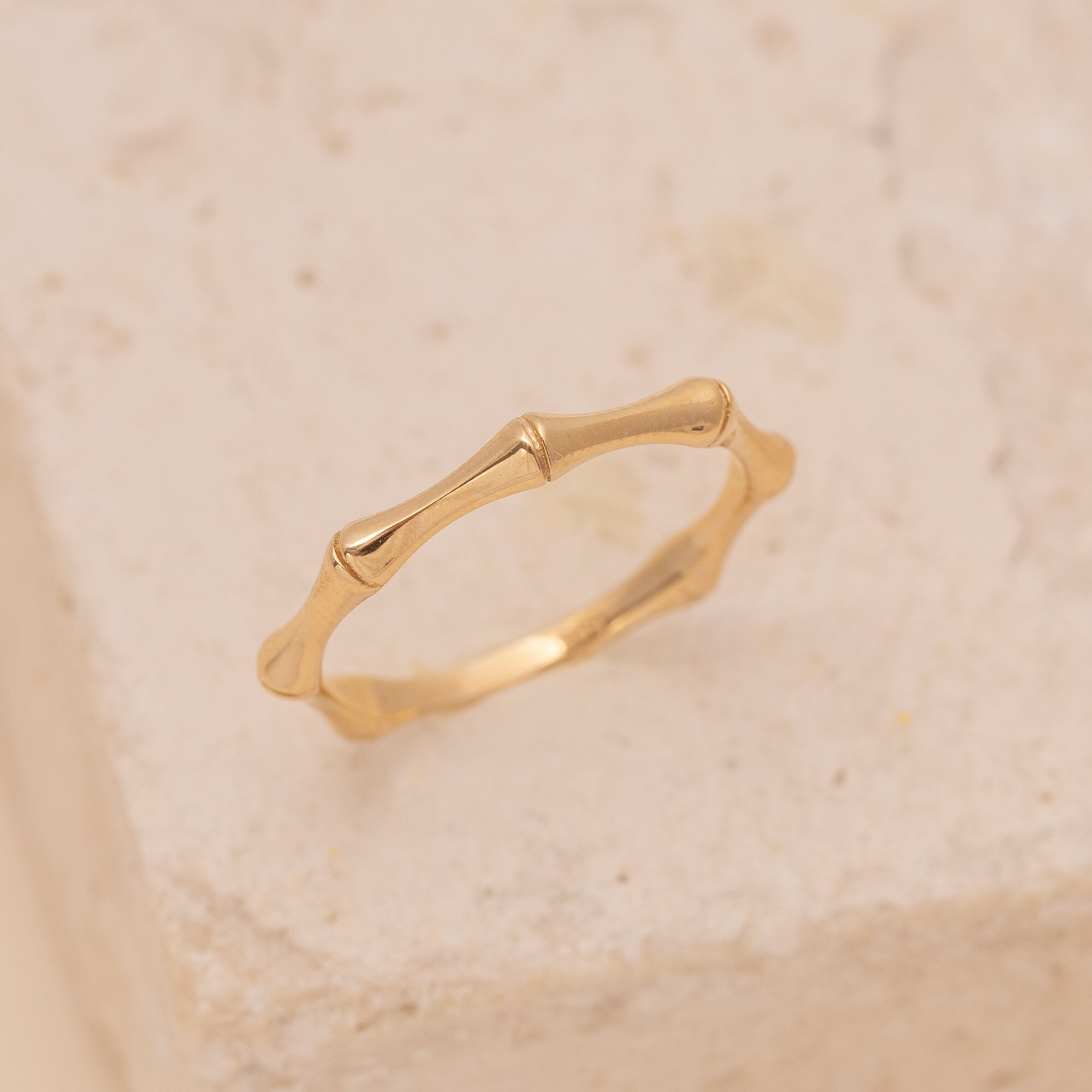 14K Gold Bamboo Ring: Minimalist Stackable Band - Etsy