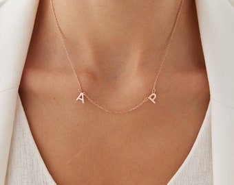 Personalized Sterling Silver Initial Necklace: Dainty Sideways Letter Jewelry