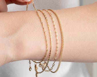 Dainty 14K Gold Chain Bracelet: Figaro, Paperclip, Curby, Rope Jewelry