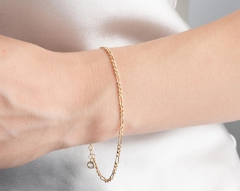 Dainty 14K Solid Gold Figaro Chain Bracelet: Minimalist Jewelry