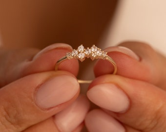 14K Yellow Gold Diamond Engagement Ring: Dainty Promise Ring
