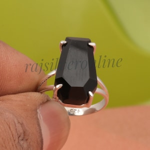 Black Onyx Ring, Coffin Shape Ring, 925 Sterling Silver Ring, Handmade Black Gemstone Ring, Daily Wear Ring, Onyx Jewelry, Gift For Her/Him