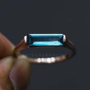 Blue Apatite Ring, 18k Rose Gold Plated, 925 Sterling Silver Ring, Rectangular Bar Ring, Handmade Ring, Hydro Gemstone Ring, Wedding Gifts