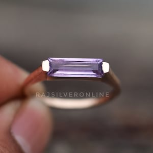 Amethyst Ring, Bar Gemstone Ring, 18k Gold Plated, 925 Sterling Silver Ring, Handmade Ring, Women Promise Ring, Wedding Ring, Gift For Her