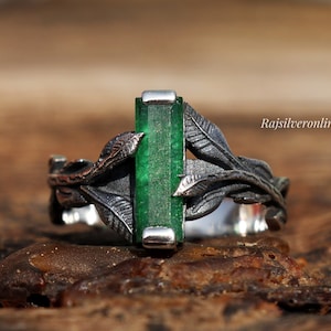 Aventurine Gemstone Ring, Sterling Silver Leaves Band, Handmade Tree Branches Ring, Wedding Gift Jewelry