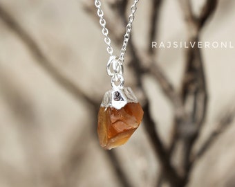 Raw Citrine Necklace, 925 Sterling Silver Necklace, Handmade Necklace Uncut Stone Pendant, Natural Citrine Jewelry, Wedding Pendant Gift Her