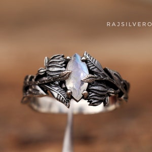 Ring zilveren takken, ring maansteen, 925 sterlingzilveren ring, handgemaakte, op de natuur geïnspireerde sieraden, ring bladeren, ring verjaardagscadeau voor haar