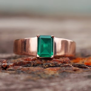 Smaragd Siegelring: Rosevergoldete Sterlingsilberband, handgemachtes Statement Band, Boho Schmuck