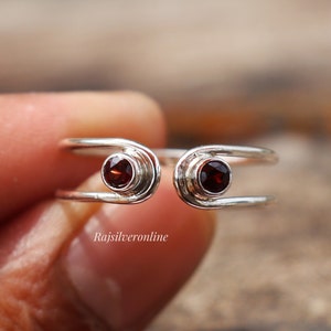 Natural Garnet Ring, Adjustable Ring, 925 Sterling Silver Ring, Handmade Minimal Ring, Red Stone Band Ring, Anniversary Ring, Gift For Her
