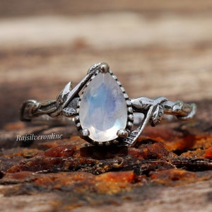 Moonstone Ring, Flower Leaves Ring, 925 Sterling Silver Ring, Unique Design Ring, Handmade White Rainbow Ring, Minimalist, Anniversary Gift