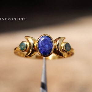 Crescent Moon Ring, Lapis Lazuli Ring, 925 Sterling Silver Ring, Handmade Ring, Solitaire Ring, Wedding Ring, Birthday Ring, Gift For Women