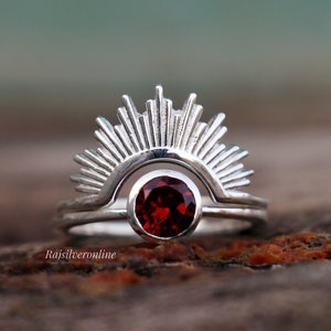 Red Garnet Ring, Sunrise Ring, 925 Sterling Silver Ring, Handmade Ring, Engagement Ring, Wedding Ring, Birthday Gift For Her, Stacking Ring
