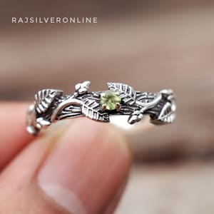 Silver Leaves Ring, Peridot Ring, 925 Sterling Silver Ring, Statement Ring, Tree Branches Ring, Dainty Twig Ring, Gift For Her/Wife/Mother