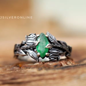 Green Jade Ring: Handmade 925 Sterling Silver Leaves Ring