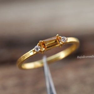 Citrine Solitaire Ring, 925 Sterling Silver, Handmade Ring, Minimal Women Ring, 18k Gold Plated Engagement Ring, Birthday Gift, Ring For Her
