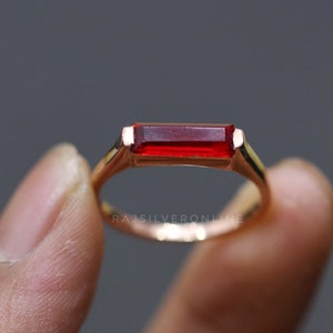 Hydro Red Garnet Ring, 18k Rose Gold Plated, 925 Sterling Silver Ring, Rectangular Bar Ring, Handmade Ring, Minimalist Ring, Wedding Gifts