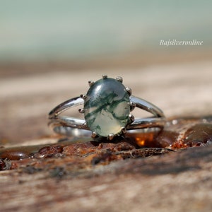 Moss Agate Ring, 925 Sterling Silver Ring, Handmade Ring, Silver Minimal Ring, Prong Setting Ring, Everyday Ring, Wedding Ring, Gift For Her