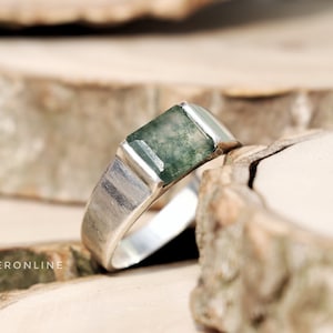 Natural Moss Agate Ring, Men's Ring, 925 Sterling Silver Ring, Handmade Ring, Silver Gemstone Ring, Engagement Ring, Wedding Ring, Gift Him