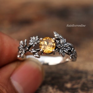 Sterling Silver Tree Branches Ring: Handmade Citrine Ring, Round Gemstone Jewelry