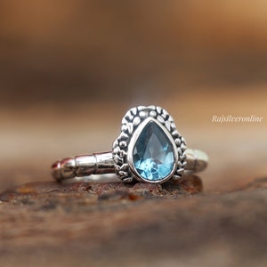 Blue Topaz Ring, Pear Shape Ring, 925 Sterling Silver Ring, Handmade Ring, Engagement Ring, Wedding Ring, Women Minimal Ring, Gift For Her