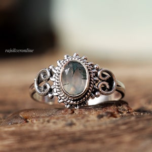 Moss Agate Ring, 925 Sterling Silver Ring, Handmade Artisanal Ring, Silver Designer Ring, Everyday Ring, Anniversary Ring, Boho Gift For Her