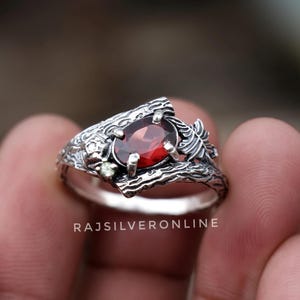 Branches Garnet Ring, 925 Sterling Silver Ring, Unique Ring, Handmade Designer Ring, Nature Inspired Wedding Ring, Birthday Gift For Women