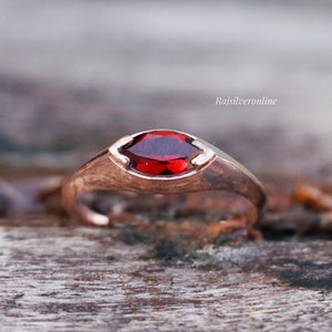 Natural Garnet Ring, 925 Sterling Silver Ring, Handmade Ring, 18k Rose Gold Plated, Red Gemstone Ring, Purpose Ring, Wedding Gift For Women