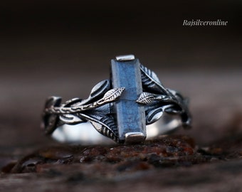 Labradorite Silver Branch Ring: Handmade Sterling Silver Leaves Jewelry