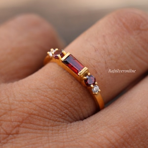 Genuine Garnet Ring, 18k Gold Vermeil 925 Sterling Silver Ring, Engagement Ring, Handmade Solitaire Ring, Dainty Wedding Ring, Gift For Her