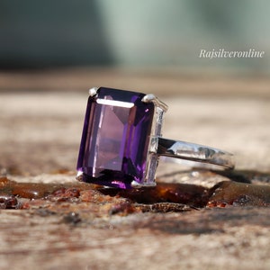 Handgemachter Amethyst-Ring im Smaragdschliff, Sterlingsilber, Februar Geburtsstein